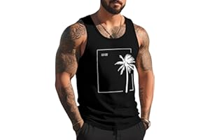 GOSUIF Mens Tank Tops Summer Beach Vacation Sleeveless Shirts Casual Palm Graphic Muscle Gym Workout Tank Top