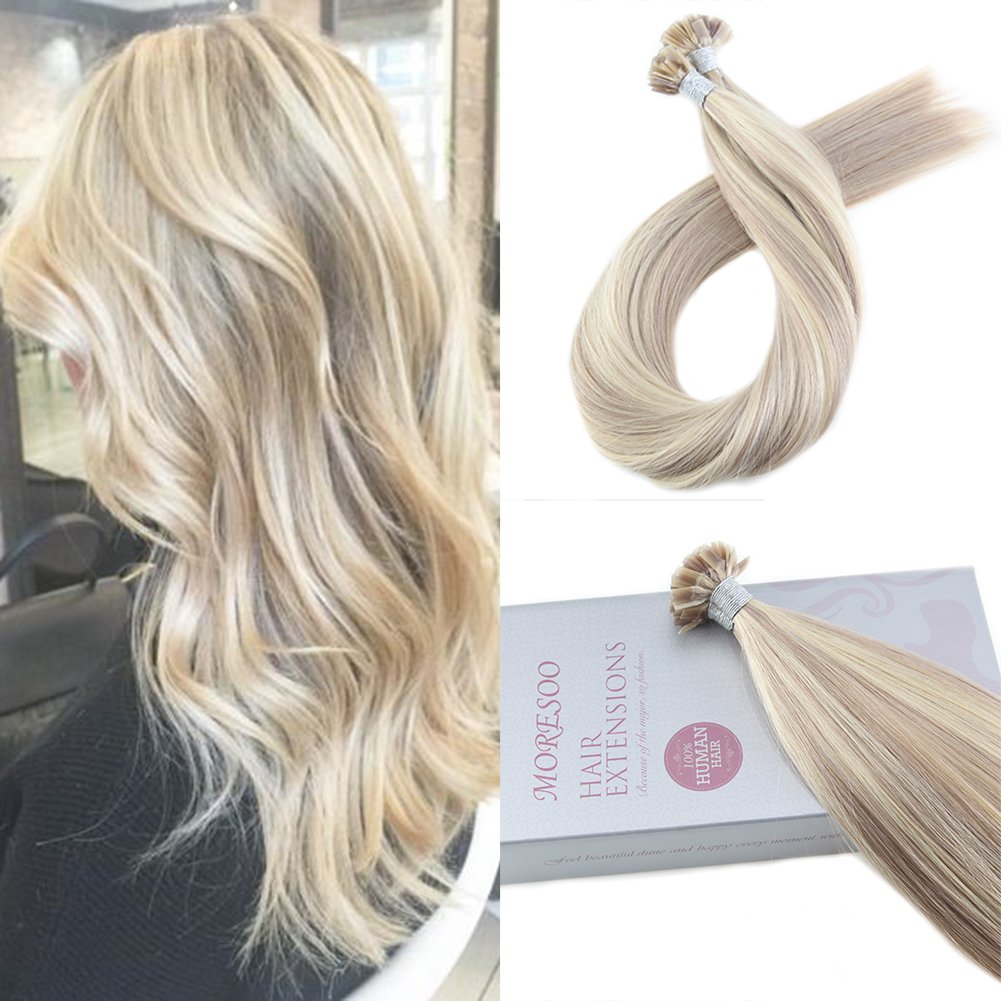 Moresoo Flat Tip Fusion Hair Extensions Highlighted Color