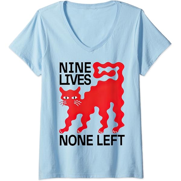 Amazon.com: Nine Lives None Left Red Cat V-Neck T-Shirt : Clothing