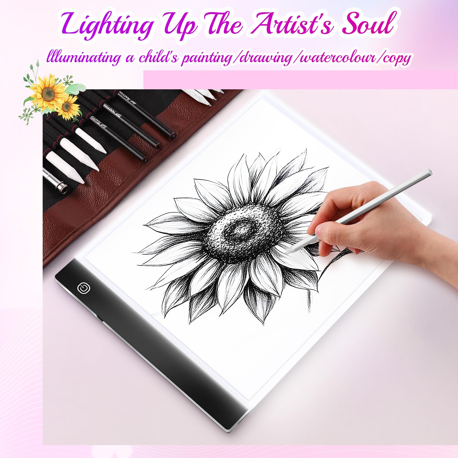 Guiseapue A4 Diamond Art Light Board, Ultra-Thin Light Pad for Painting, Light Table Tracing Light Box for Drawing, Tattoo, Weeding Vinyl, Sketching, Painting Accessories Gifts for Her, Kids, Him