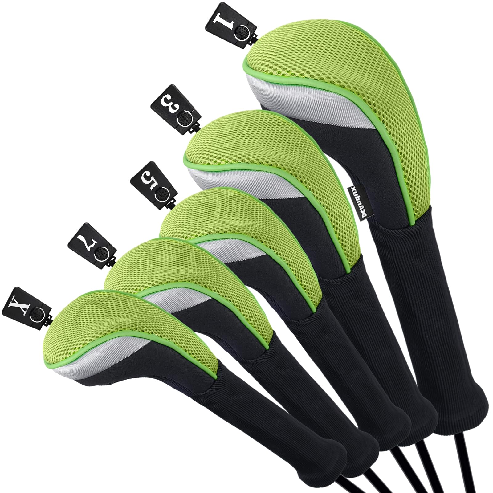 Andux Golf Fairway Wood Club Head Covers 460cc Driver Extra Long Neck 5pcs/Set Green