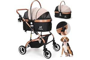 SKISOPGO 3-in-1 Pet Strollers for Small Medium Dogs Cat with Detachable Carrier Foldable Travel Pet Gear Stroller (Khaki)