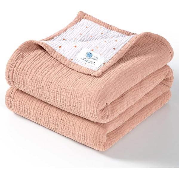 Organic Cotton Baby Blanket - 39x39 Inch Quilted Toddler Blanket, Light Orange, Super Soft