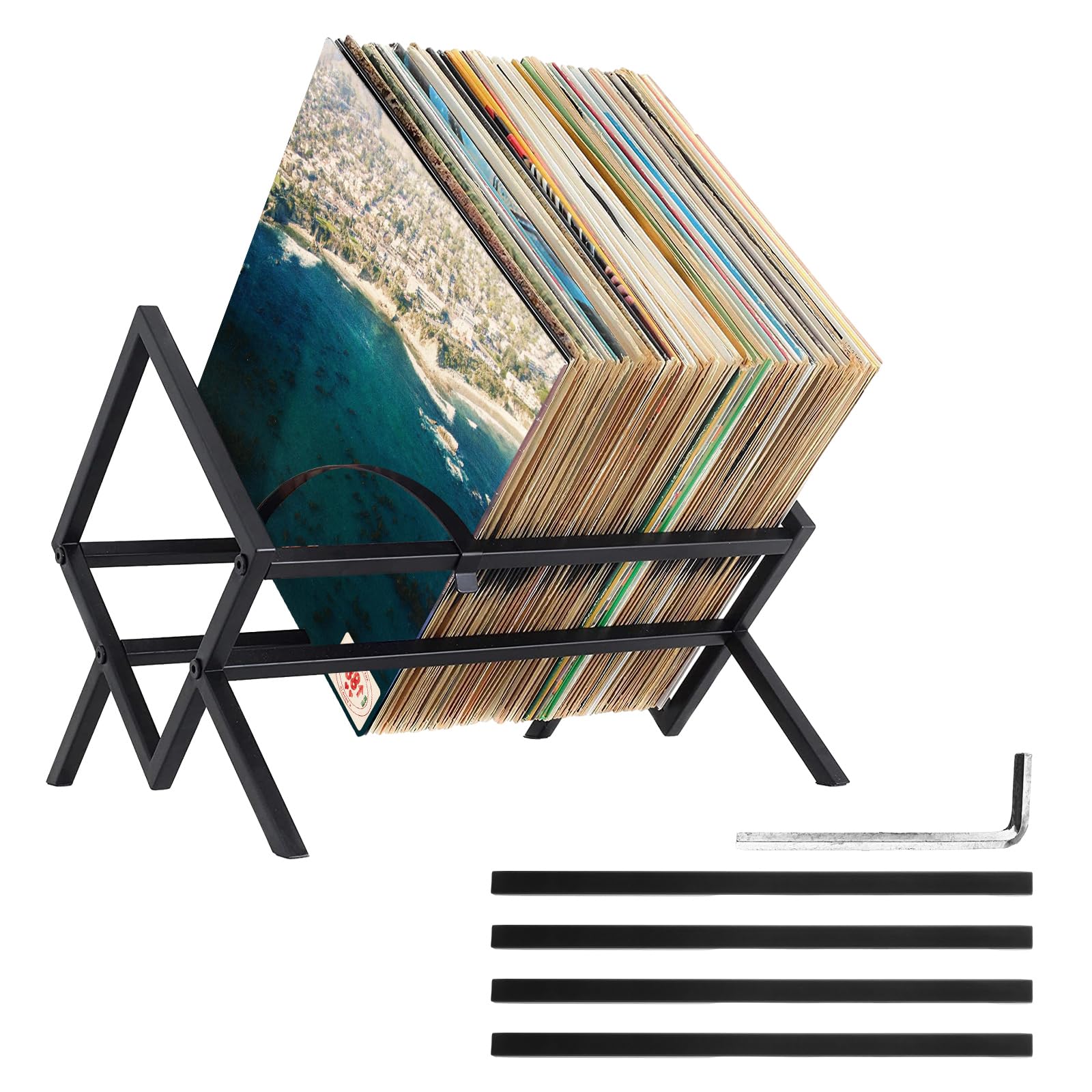 WOPPLXY Vinyl Record Storage Holder - 12 Inch Album Holder Display Stand - 70 Album Organiser Metal Display Rack for LP, Books