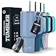 O'JAY Insulated 40oz Tumbler with Handle and Straw Lid - 100% Leak-Proof - Cupholder Friendly Travel Mug - Stainless Steel Insulated Tumbler with Lid and Straw - (Skyline Horizon)