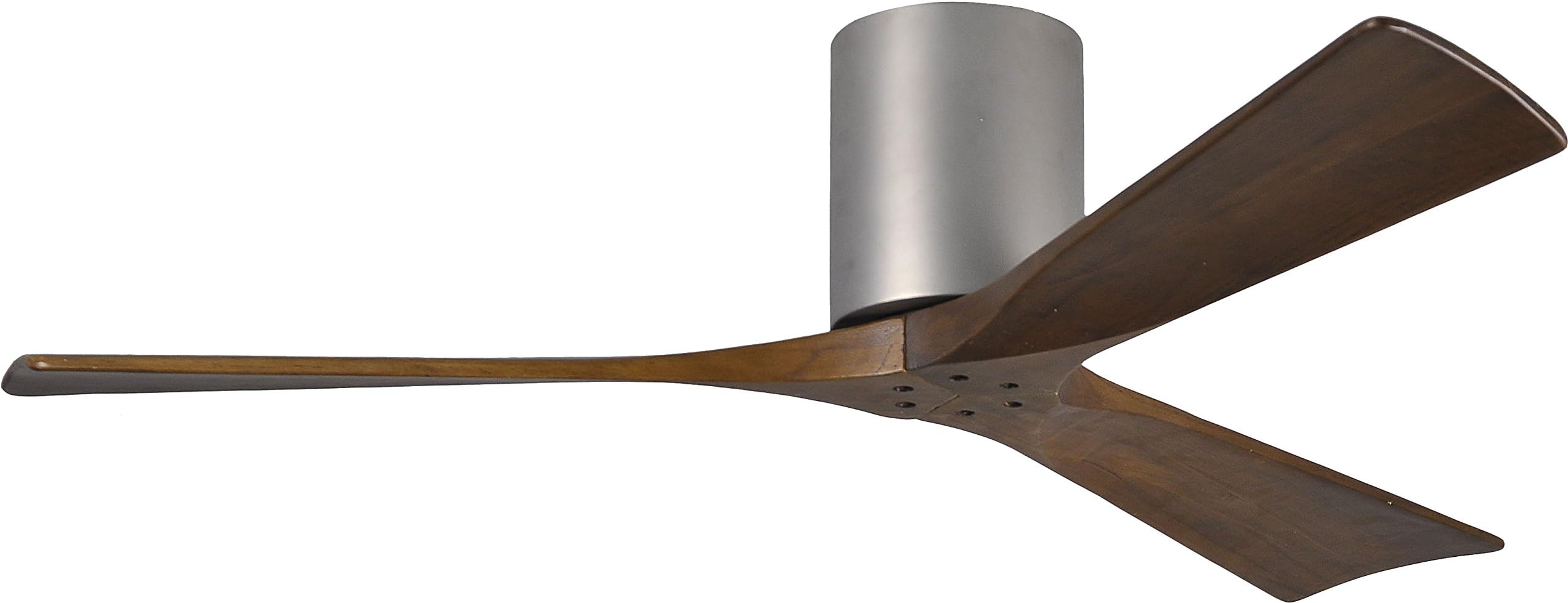Matthews IR3H-BN-WA-52 Irene Indoor/Outdoor Damp Rated 52" Hugger Flush Mount Ceiling Fan with Remote & Wall Control, Silent DC Motor, 3 Solid Wood Walnut Tone Blades, Brushed Nickel
