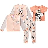 Disney Minnie Mouse Girls Pants set with Varsity Cardigan, and Short Sleeve T-Shirt 3 Piece Set for Toddler to Big Kids