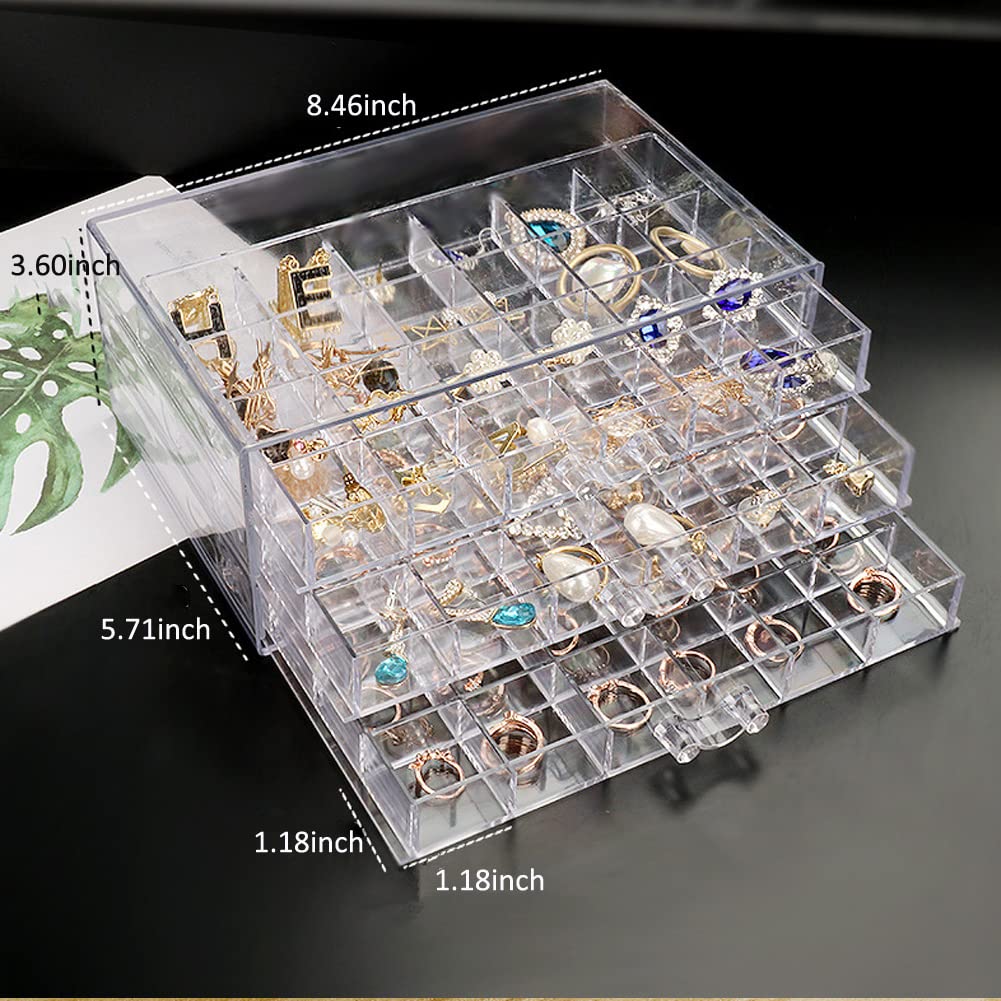 Compartment Storage Box 72 Grids Acrylic Organizer Box with 3 Drawers Storage Containers Transparent Organizer for Crafts Art Supply Painting Nail Tip Bead Earring Ring (Clear)