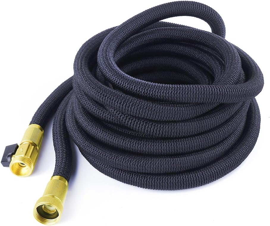 BackyardLyf UPGRADED 50ft Expanding Garden Hose with 8 Pattern Spray Nozzle & Storage Bag – Kink Free Expandable Hose Water Pipe with Solid Brass Connectors, 3750 Denier Woven Casing (Black)
