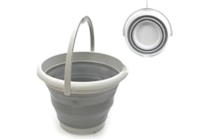 SAMMART 10L (2.6 Gallon) Collapsible Plastic Bucket - Foldable Round Tub - Portable Fishing Water Pail - Space Saving Outdoor Waterpot, Size 33cm Dia (1, Grey)