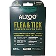 ALZOO Flea & Tick Squeeze-On for Cats, Helps Repel Fleas, Ticks & Mosquitos, Up to 3-Months Protection, 100% Plant-Based Active Ingredients, Water-Resistant, 3 EZ-On Applicators Per Pack