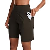 EZPERY Bermuda Shorts for Women with Zipper Pocket Womens High Waisted Long Shorts for Running Workout Athletic