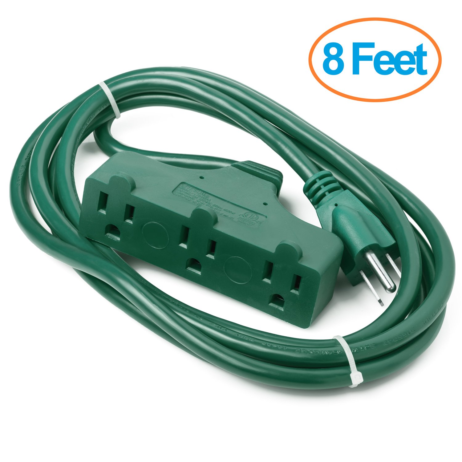 ClearMax 8 Feet 3 Outlet Heavy Duty Extension Cord Power Splitter 16AWG