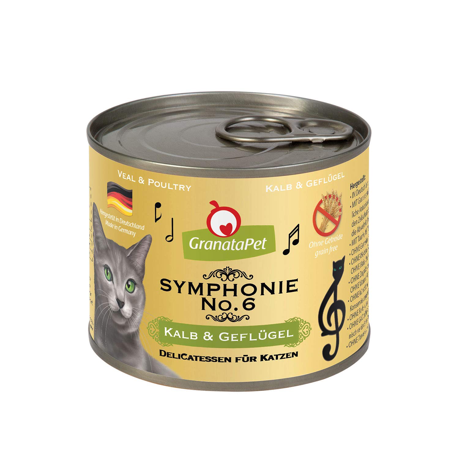 GranataPet Symphonie No. 6 Veal & Poultry, Cat Food without Grains & Added Sugar, Fillet in Natural Jelly, Delicate Wet Food for Cats, 6 x 200 g