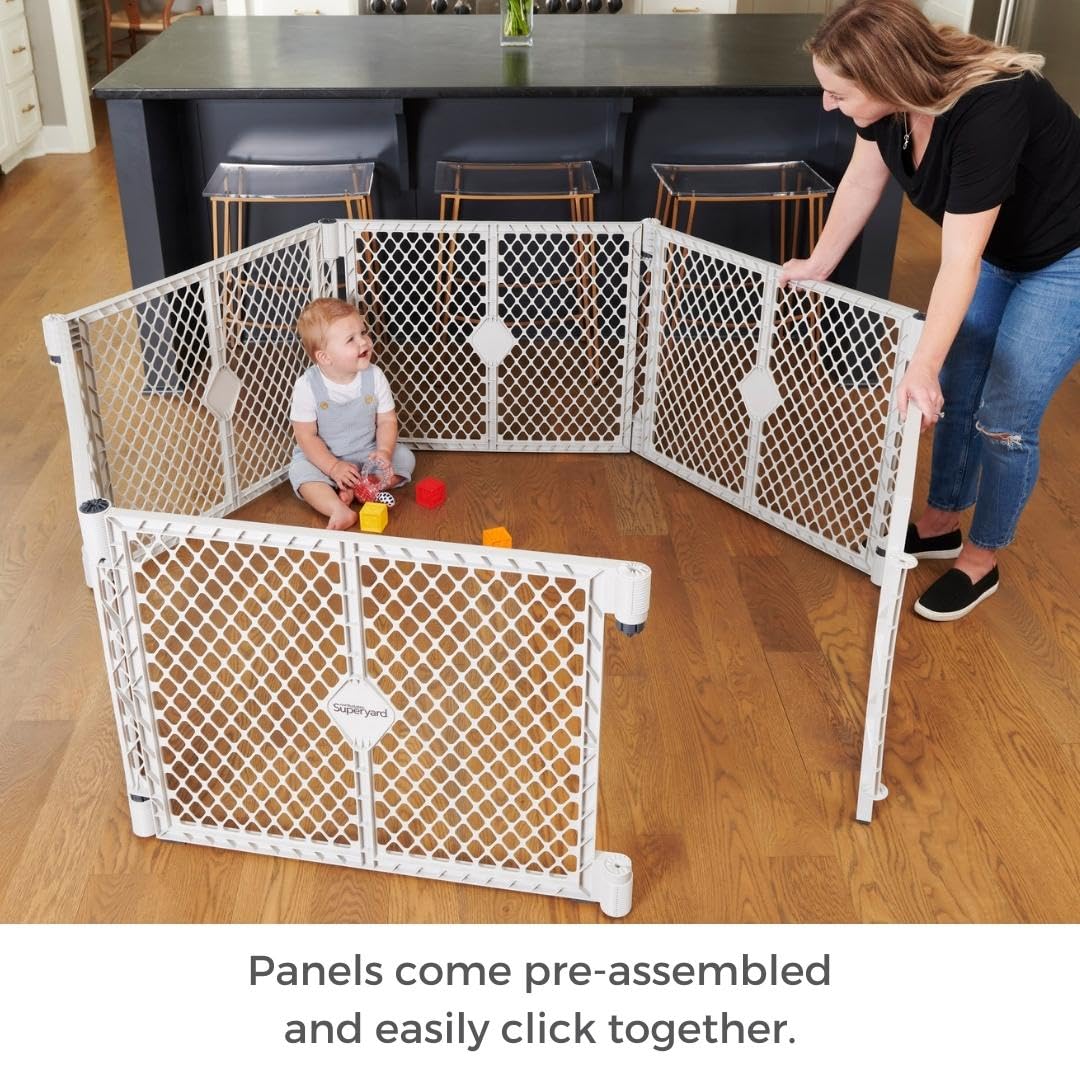 Toddleroo by North States - Superyard Baby Play Yard: Freestanding 6-Panel Baby Playpen - Indoor or Outdoor Use - Made in USA - Encloses Up to 18.5 Square Feet - 26 Inches Tall - Light Gray