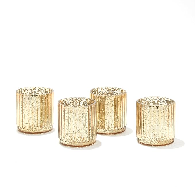 LampLust Mercury Glass Candle Holders Gold Speckled