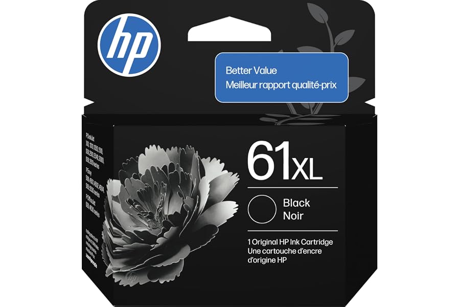 HP 61XL Black High-Yield Ink | Works with DeskJet 1000, 1010, 1050, 1510, 2050, 2510, 2540, 3000, 3050, 3510; Envy 4500, 5530; OfficeJet 2620, 4630 | C0PA4AN CH563WN|Packaging May Vary