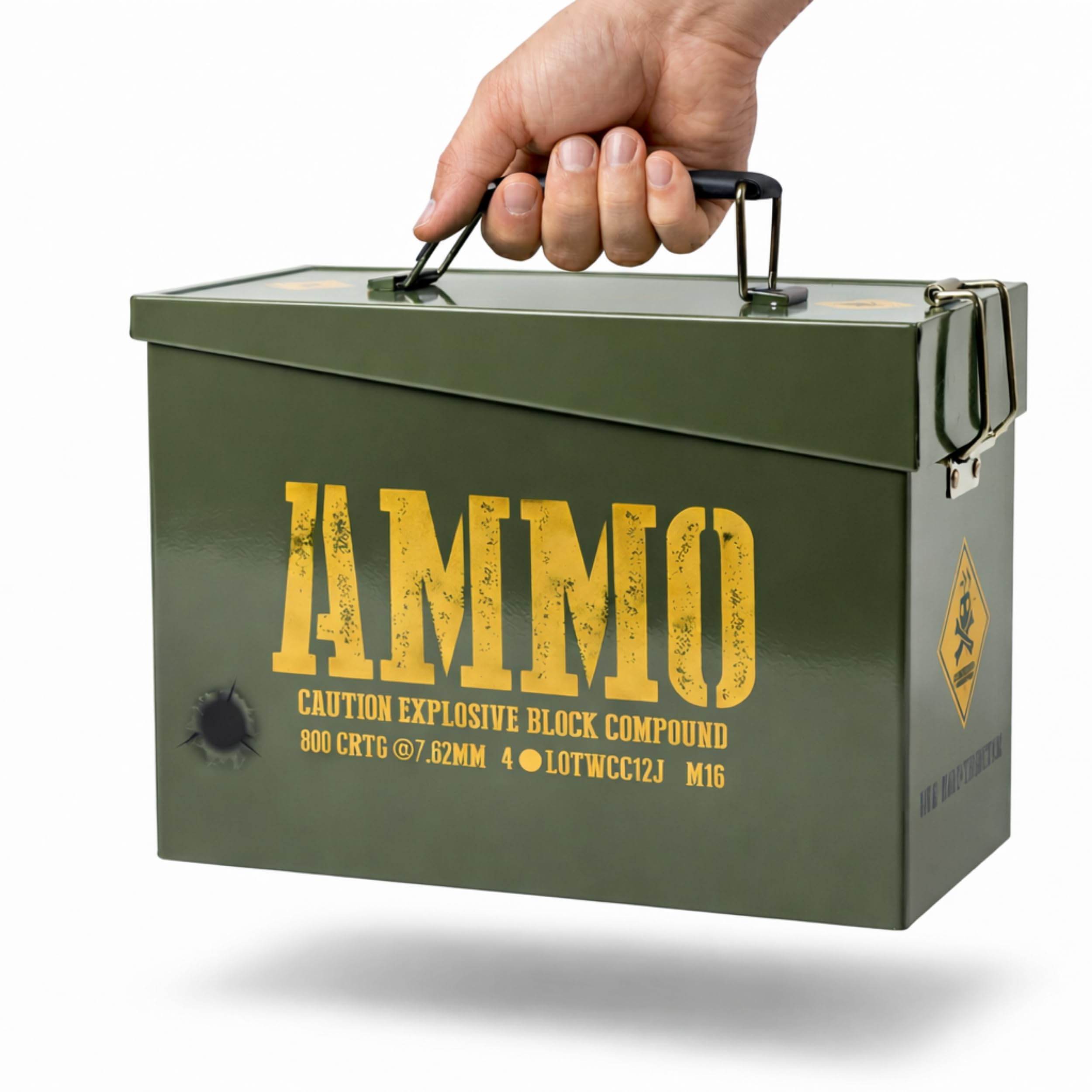 Army Ammo Tin Toy Storage Box, Lunch Box & bedroom accessories. Cool military style kids & Adults lunchbox, treasure, snack sweets box. Neatly store small bits & bobs. Great for Nerf bullets storage.