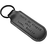 HUNGMAI Funny Keychain for Nephew Niece From Aunt Don't Do Stupid Sh*t Love Auntie Leather Key chain Christmas Birthday Gift
