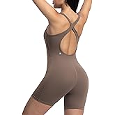 ENERBLOOM Womens Yoga Jumpsuits Workout One Piece Rompers with Pockets Bodycon Backless Bodysuits Padded