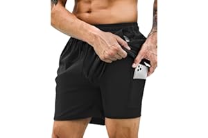 KBVOT Mens Swim Trunks with Compression Liner Bathing Suits 2 Pack Quick Dry Stretch Beach Shorts 7 inch Inseam Swimwear