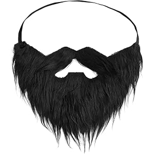 TACVEL Men's Fake Beard and Mustache, Realistic Facial Hair with Elastic Band for Halloween Costume Party-Black
