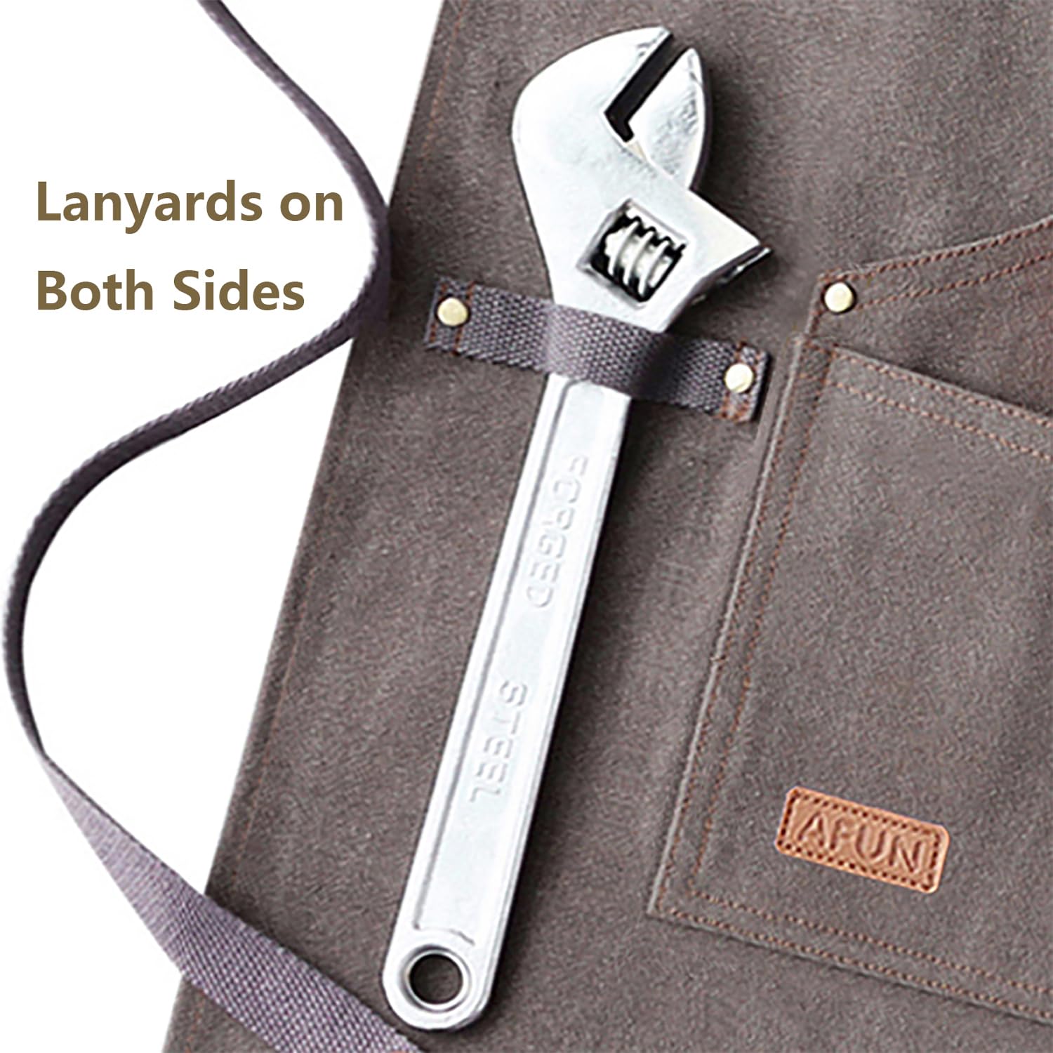 AFUN Work Aprons for Men with Large Pockets, Cotton Canvas Cross Back Heavy Duty Adjustable Tool Apron, Size M to XXL (Grey)