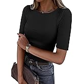 ANRABESS Womens Half Sleeve Crewneck Tops Ribbed Knit Slim Fit Shirts Basic Tee 2026 Spring Summer Dressy Casual T-Shirts