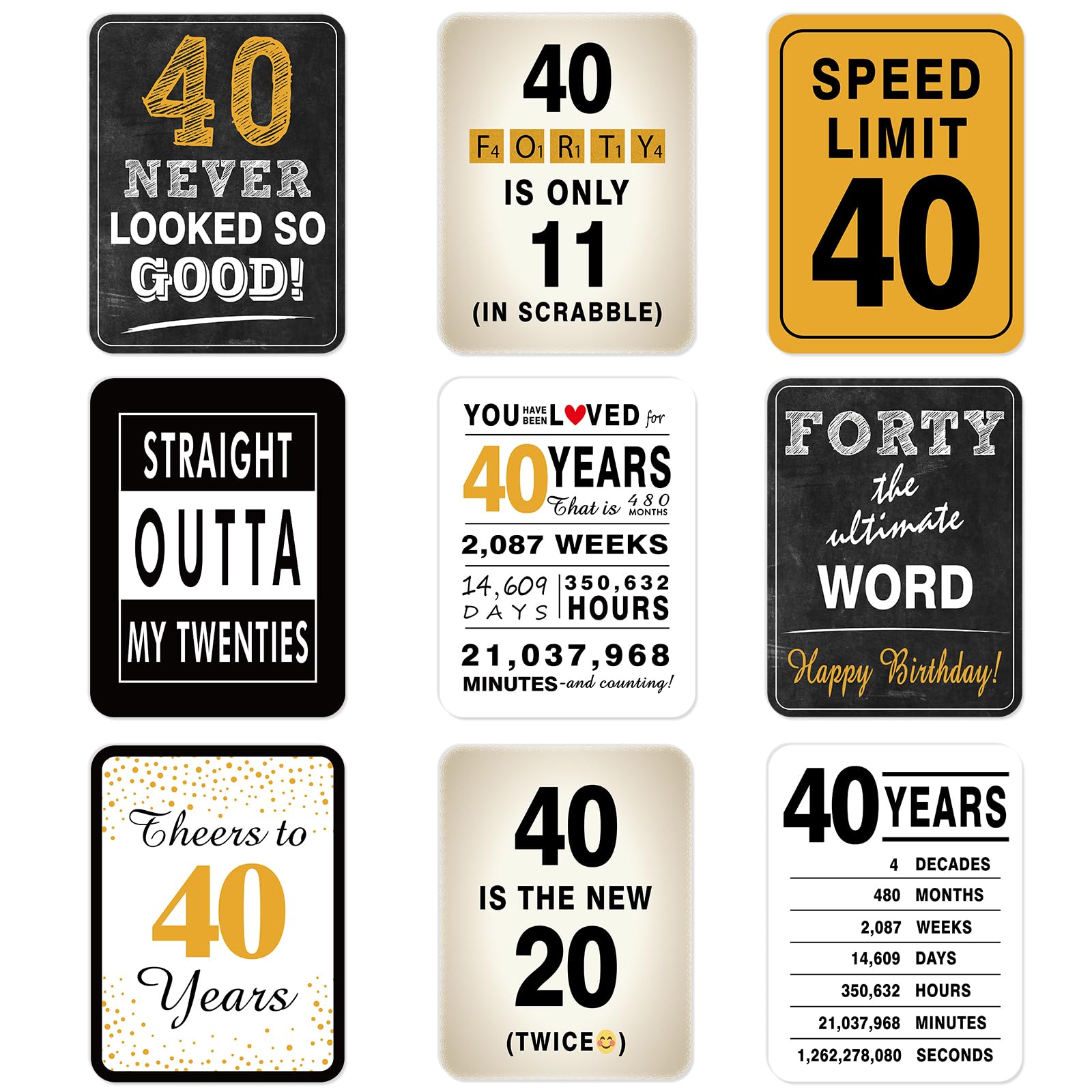 Photo 1 of WERNNSAI 40th Birthday Party Decorations for Men/Women- 9PCS Wall Signs Happy Birthday Tags 40 Year Old Party Decor White Caution Logos on Door Windows Yard Garden Banner Party Supplies Picture Props
