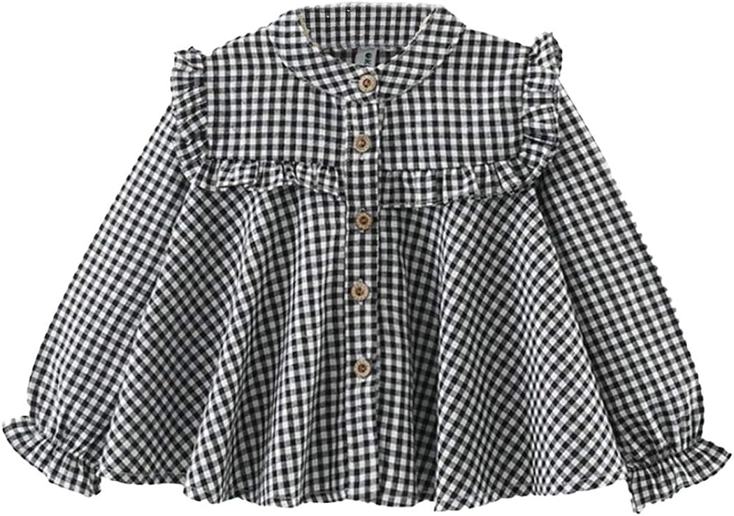 Colorful Childhood Girls Plaid Shirt Casual Long Sleeve Loose Fit Blouse Ruffles Tops: Clothing