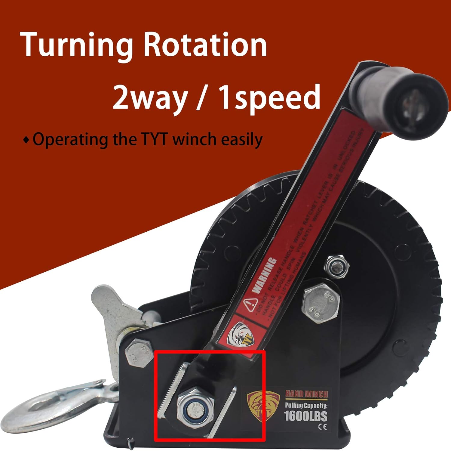 TYT 1600lbs Boat Trailer Winch, Heavy Duty Hand Winch with Strong Hook, 2-Way Ratchet Manual Winch for ATV UTV SUV Towing and Pulling with Black Strap Gear Winch - Black: Home Improvement