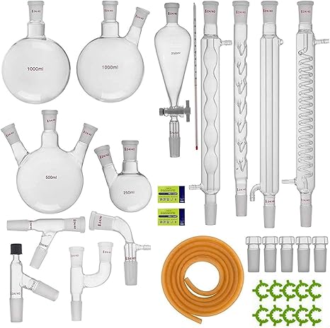 Amazon Co Jp 1000ml実験用ガラス器具24 40 水蒸留器清浄機化学ガラス器具化学実験用ガラス器具キット 32pcs ホーム キッチン