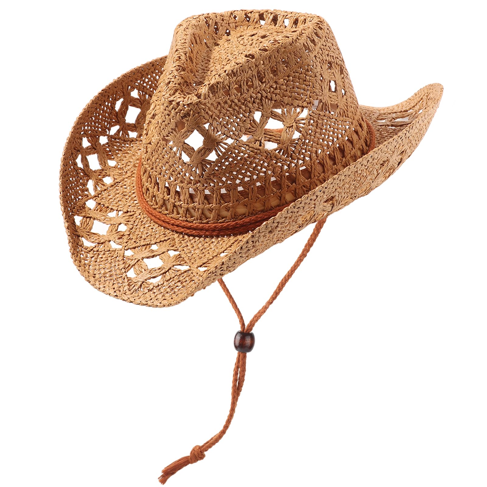Photo 1 of DRESHOW Straw Cowboy Hat for Women and Men Western Coastal Cowgirl Sun Beach Hat with Shapeable Brim Unisex Rolled up Caps