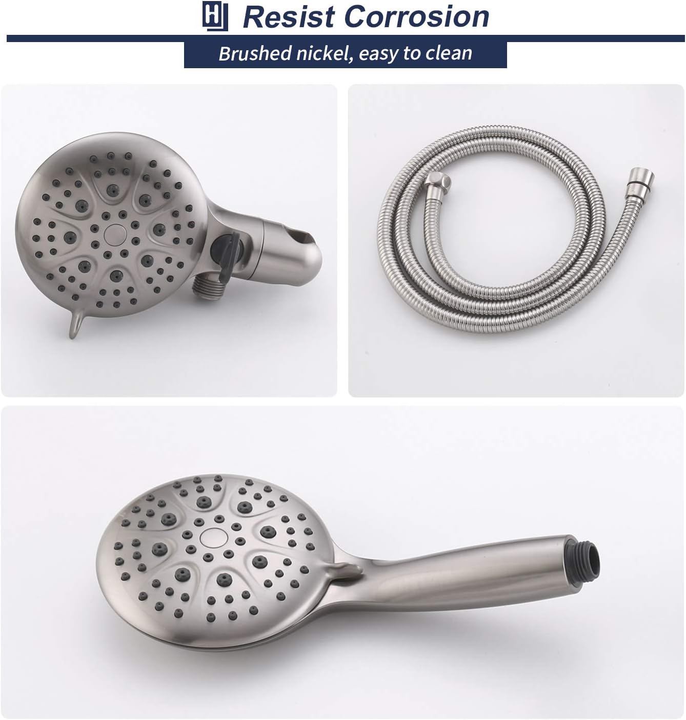 Homelody 5" High Pressure Shower Head and Handheld Shower, Brushed Nickel Dual Shower System 6-Settings Unique 3-Way Water Diverter with Stainless Steel Hose - - 