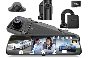 KOXAME 4K Mirror Dash Cam 12" Smart Full Touch Screen Rear View Mirror Camera, Front Rear and Interior Triple Recording, with Free 64GB Card, Reverse Assist, WiFi, GPS