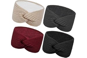 CHALIER Warm Winter Headbands for Women Cable Crochet Turban Ear Warmer Headband with Plush