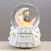 Personalization Universe Moon and Stars Personalized Snow Globe with LED Light, Custom Name and Message, Plays 'Jesus Loves Me', Ideal for Kids and Nursery Decor, Unique Personalized Baby Gifts