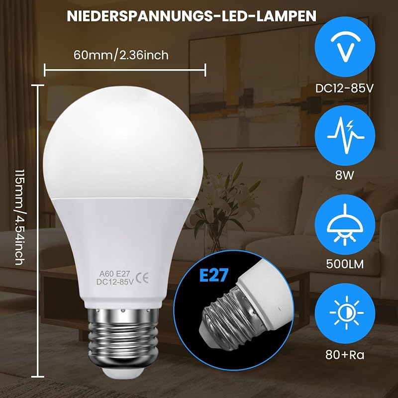 DC 12V LED Glühbirne E27 mit Fernbedienung 8W 500LM, 2-Pack — Foto 6 von 7