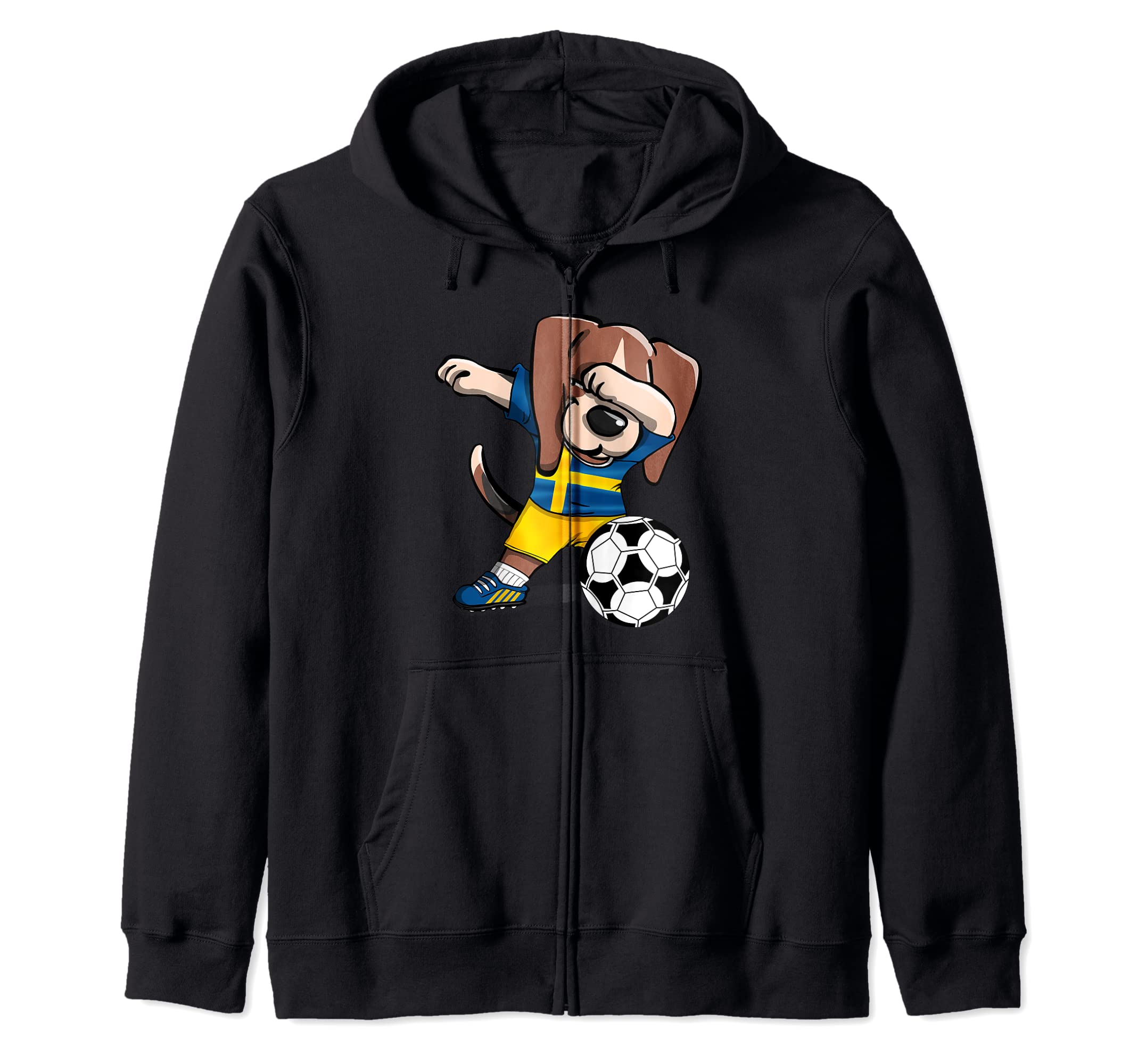Funny Dabbing Beagle Dog Sweden Football Swedish Flag Soccer Zip Hoodie