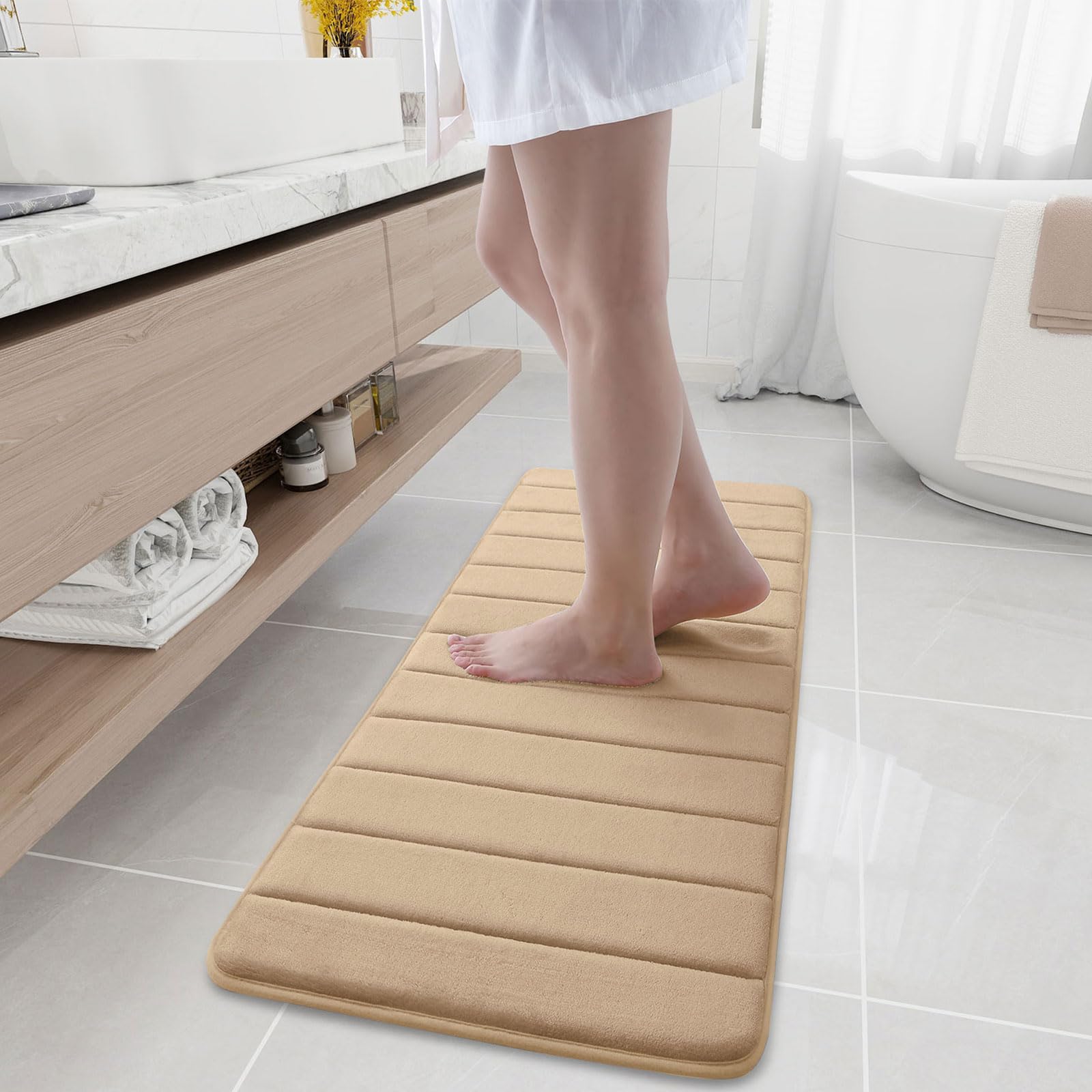 smiry Memory Foam Bath Mat, 40 x 120 cm, Extra Soft Non-Slip Bathroom Mat, Super Absorbent Bath Mats for Bathroom Floor, Machine-Washable Dry Bath Rug Foot Mat, Camel — image 1