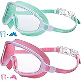 Seago Swim Goggles 2 Pack Anti-Fog Anti-UV Wide View Swimming Goggles for Kids 3-14
