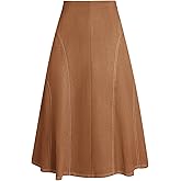 Kate Kasin Women's Suede Midi Skirt 2025 Fall Winter High Waist A Line Skirt