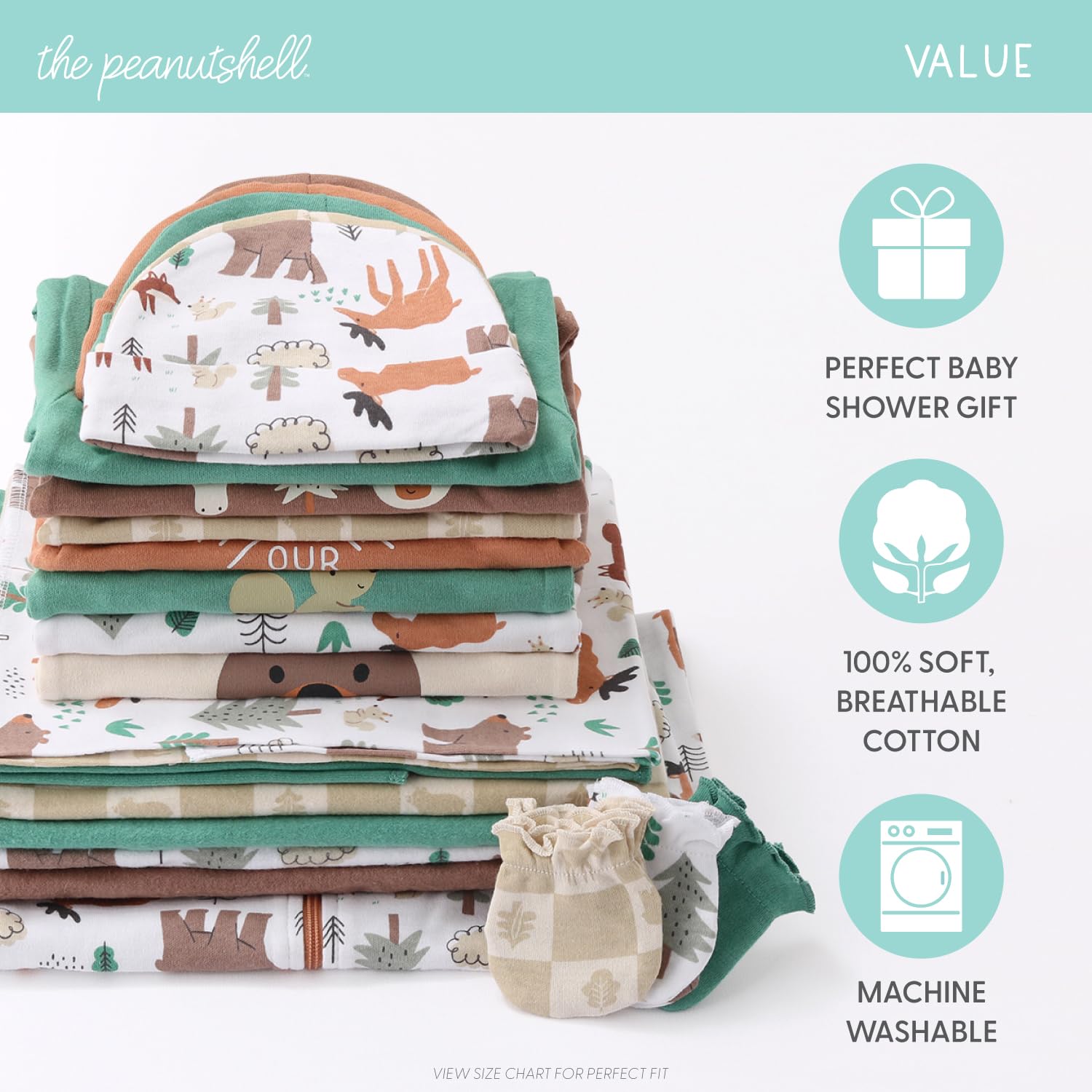 The Peanutshell Baby Layette Gift Set for Boys - 23 Piece New Born Boy Gift Set, Baby Clothes & Newborn Essentials Must Haves - Newborn Boy Clothes 0-3 Months - Wilderlust