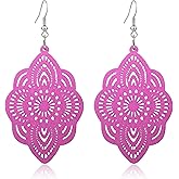 KaFu Bohemian Wood Earrings for Women Handmade Vintage Geometric Hollow Wooden Dangle Earrings Lightweight African Ethnic Statement Earrings Jewelry