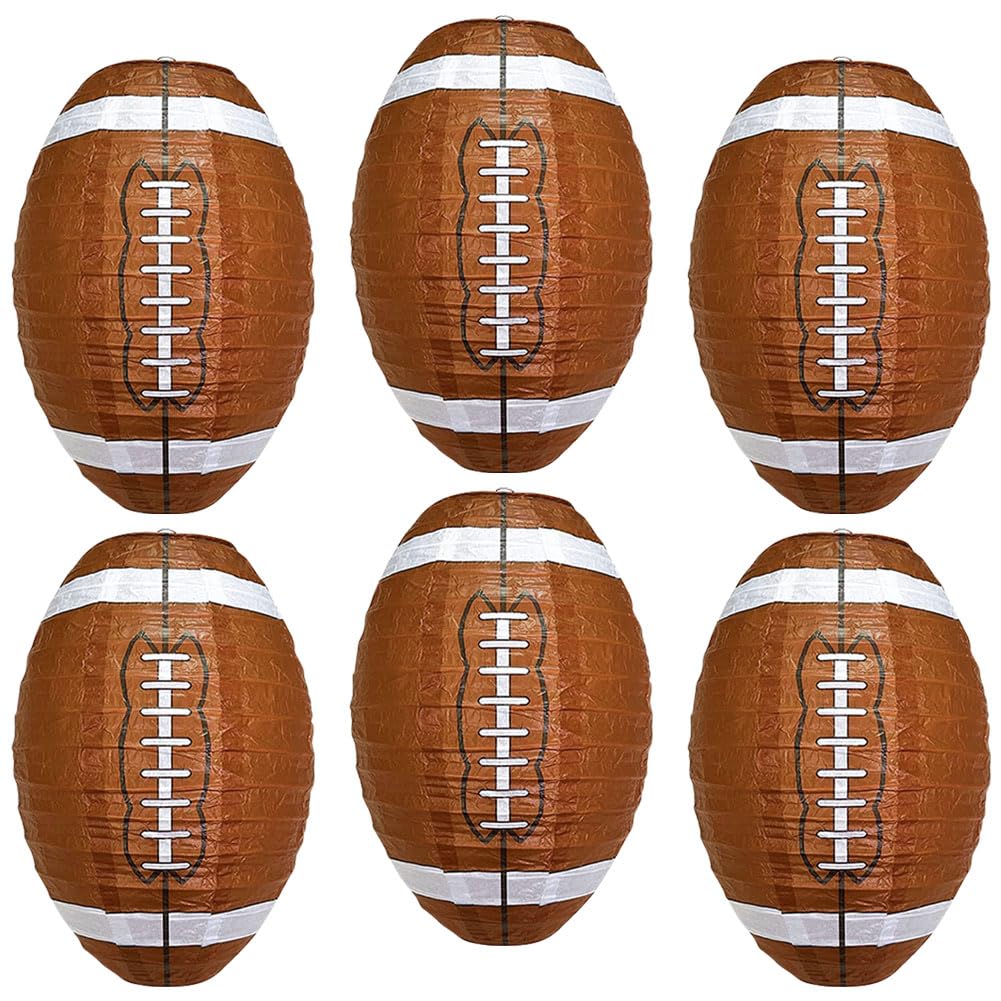 Photo 1 of 6 Pcs 12 Inches Football Paper Lanterns Football Party Hanging Decoration Sports Ball Lantern for Birthday Baby Shower Sports School Game Bar Party Supply