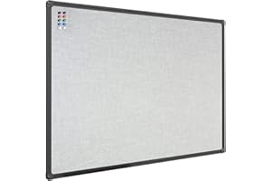 JILoffice Cork Linen Bulletin Board 36 X 24 Inch (Grey), Black Aluminum Frame Wall Mounted Board Memo Pin Board for Office Home and School