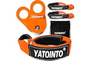 YATOINTO Off Road Recovery Kit 10 Ton Heavy Duty Snatch Block Pulley, Tree Saver Strap 3" x8' and 2pc Soft Shackle 1/2"x22" R