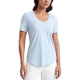 CRZ YOGA Womens Pima Cotton V Neck T-Shirt Short Sleeve Casual Workout Shirts Soft Summer Basic Tee Tops