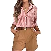 siliteelon Striped Button Down Shirts for Women Dress Shirts Long Sleeve Casual Collared Office Work Shirt with Pocket