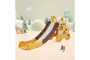 DUKE BABY 3-in-1 Car Shape Kids Slide: A Fantastic Toddler Toy with Basketball Hoop, and Slide. for Ages 3+ with Spacious Buffer Area. -Yellow.